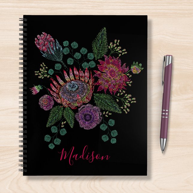 Moderner Protea floraler Stich Personalisierter Na Notizbuch (Von Creator hochgeladen)