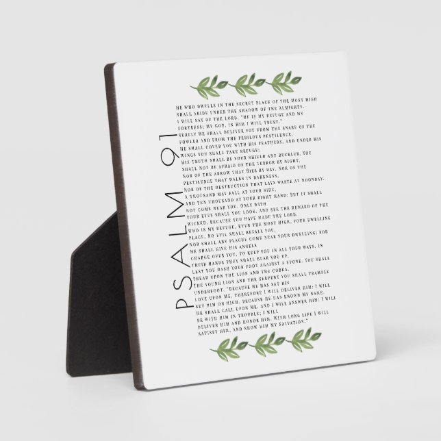 Moderner Psalm 91 Grüne Blätter Christlich Plaque Fotoplatte (Vorderseite)