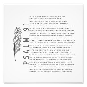 Moderner Psalm 91 Schwarz-Weiß-Feder-Bibel-Wandsch Fotodruck