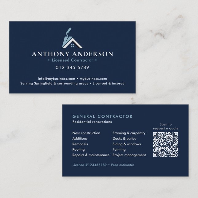 Moderner QR-Code-Auftragnehmer/Bauwesen Visitenkarte (Vorne/Hinten)