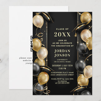 Moderner QR-Code der Golden Black Graduation Party Einladung