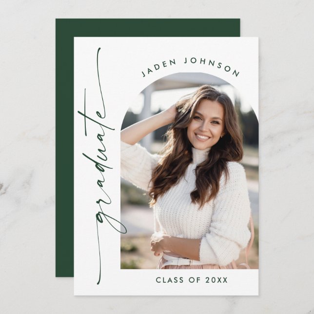 Moderner QR-Code der Minimalistischen FOTO Graduat Einladung (Vorne/Hinten)