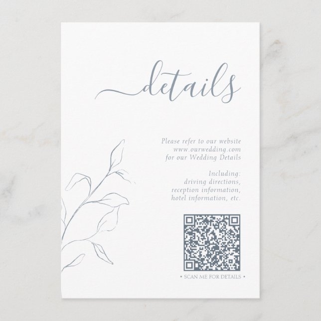 Moderner QR Code Dusty Blue Wedding Details Begleitkarte (Vorderseite)