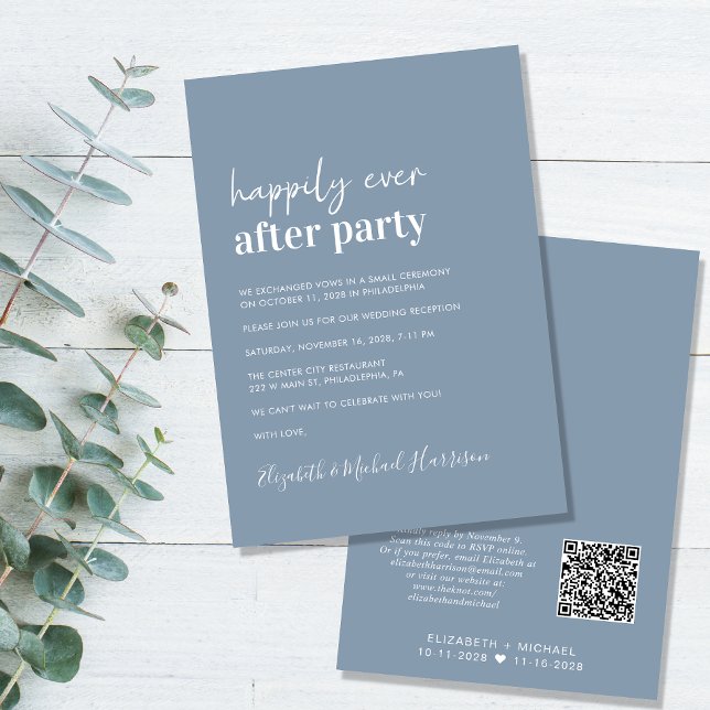 Moderner QR Code Dusty Blue Wedding Reception Einladung (Von Creator hochgeladen)