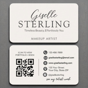Moderner QR-Code Elegant Elfenbeinweißes Script Visitenkarte