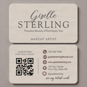 Moderner QR-Code Elegante Leinen-Schrift Visitenkarte