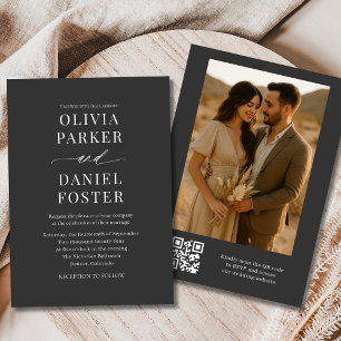Moderner QR-Code Elegantes Foto Hochzeit Einladung