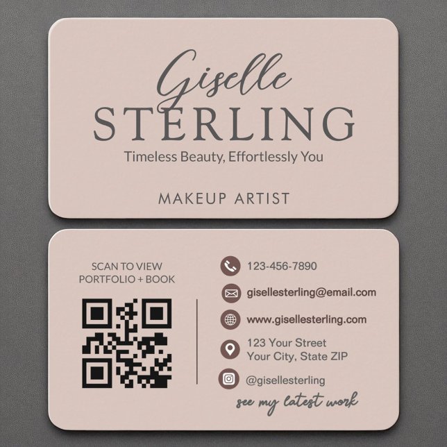 Moderner QR-Code Elegantes Rosa-Script Visitenkarte (Von Creator hochgeladen)