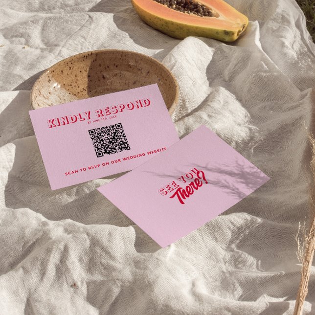 Moderner QR-Code farbenfroh Retro kühne einzigarti RSVP Karte (Von Creator hochgeladen)