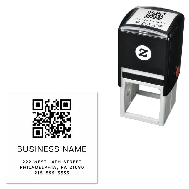 Moderner QR-Code Firmenname oder Logo Permastempel (Beispiel)