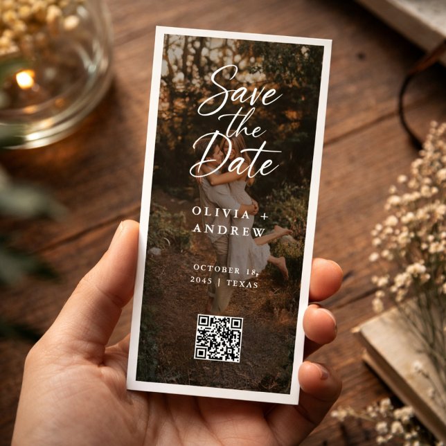 Moderner QR-Code-Foto-Lesezeichen Save the Date (Von Creator hochgeladen)