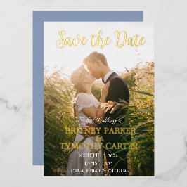 Moderner QR-Code Foto Script Dusty Blue Wedding Fo Folieneinladung