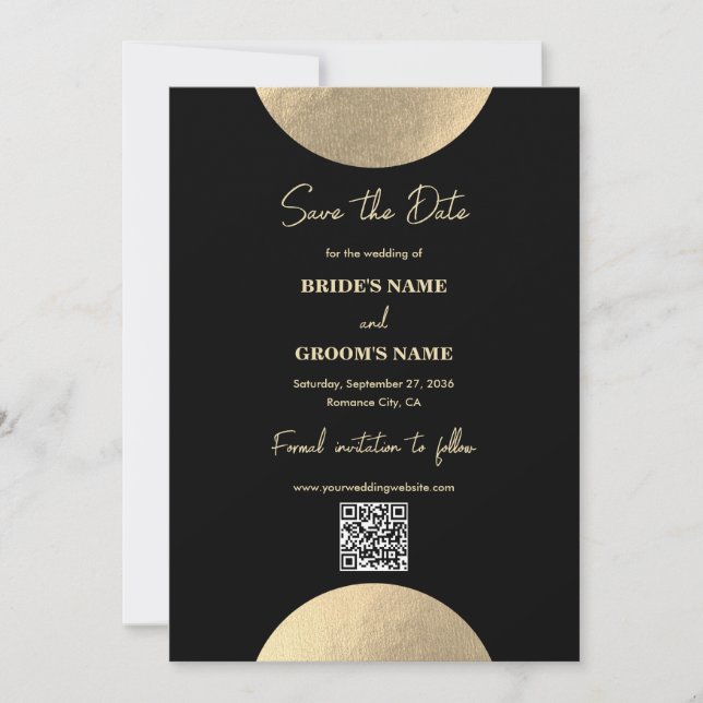 Moderner QR-Code für Abstrakte Hochzeiten in Black Save The Date (Vorderseite)