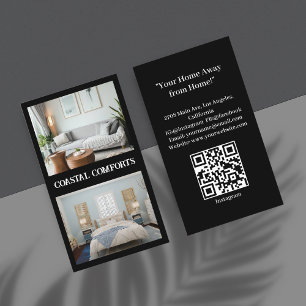 Moderner QR-Code für Black Vacation Rental Visitenkarte