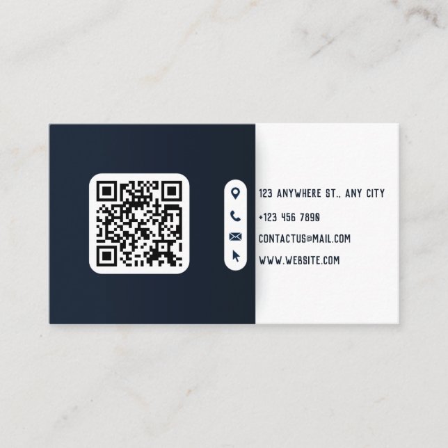 Moderner QR-Code für Blau und Weiß Visitenkarte (Vorderseite)