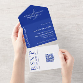 Moderner QR-Code für blaue und weiße Hochzeiten All In One Einladung