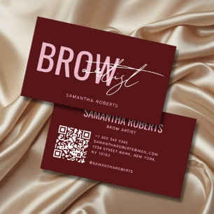 Moderner QR-Code für Brow-Artist rot Visitenkarte