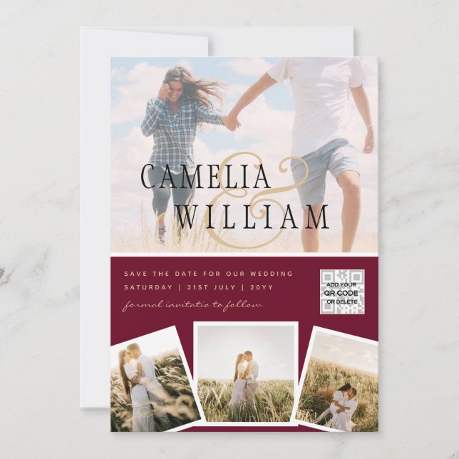 Moderner QR-Code für FOTO Rett Datum Hochzeit Einl Einladung (Vorderseite)