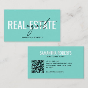 Moderner QR-Code für Immobilienmakler in Türkis Visitenkarte