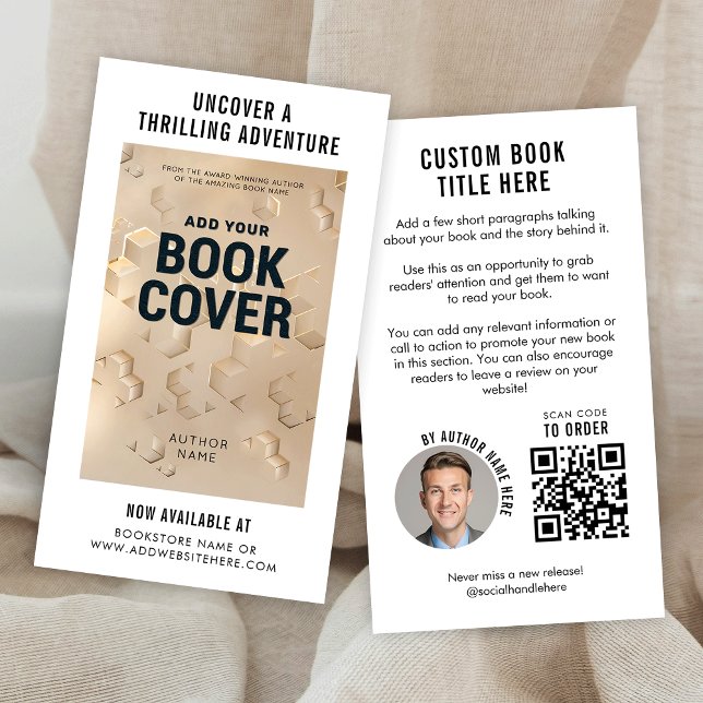 Moderner QR-Code für Marketing bei Buchveröffentli Visitenkarte (Modern custom book cover and author photo promotional business cards with QR code)