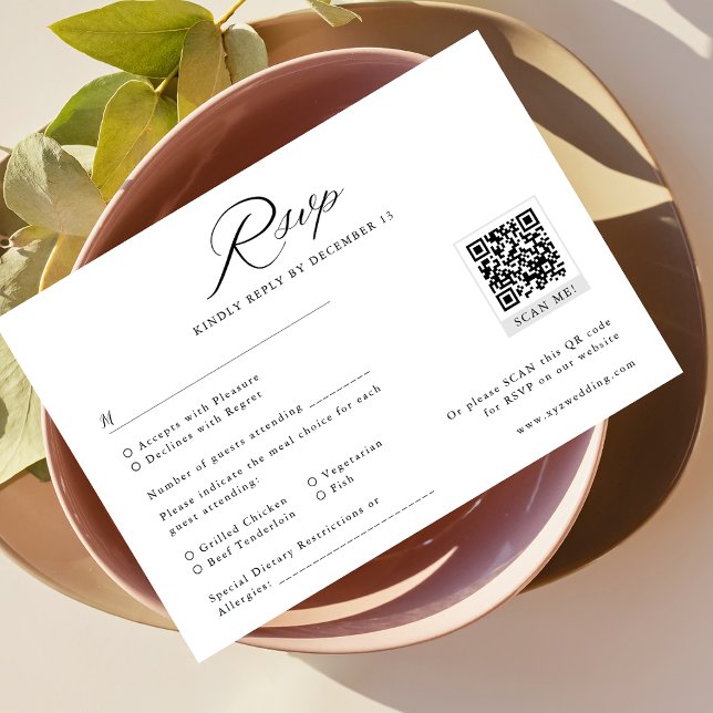 Moderner QR-Code für Minimalistische Hochzeiten in RSVP Karte (Von Creator hochgeladen)