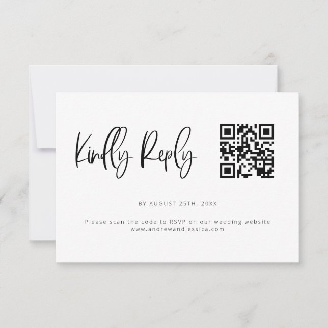 Moderner QR-Code für Minimalistische Hochzeiten RSVP Karte (Vorderseite)