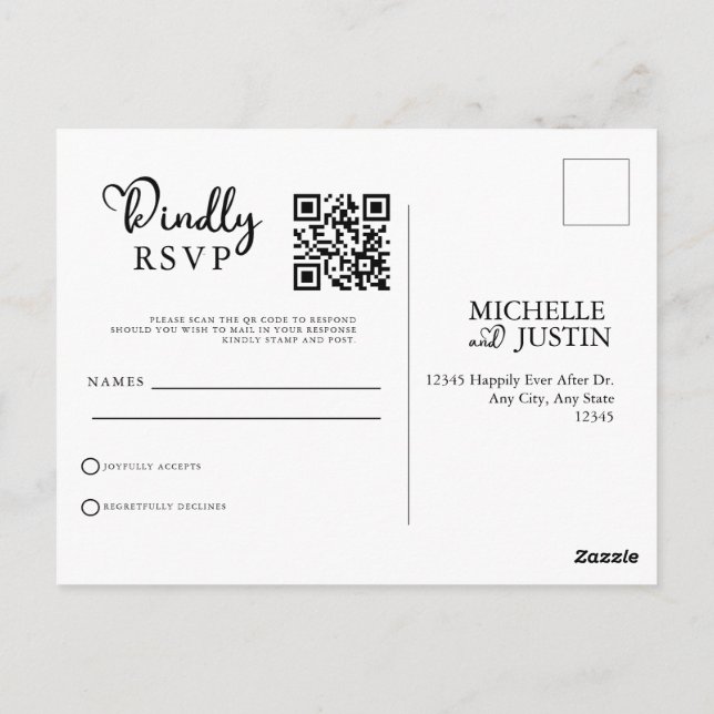 Moderner QR-Code für Minimalistische Hochzeiten UA Postkarte (Rückseite)