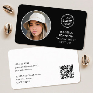 Moderner QR-Code für Minimalistisches Foto Schwarz Visitenkarte