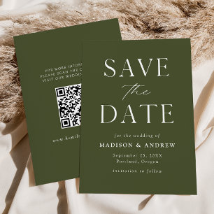 Moderner QR-Code für Olive Green Save The Date