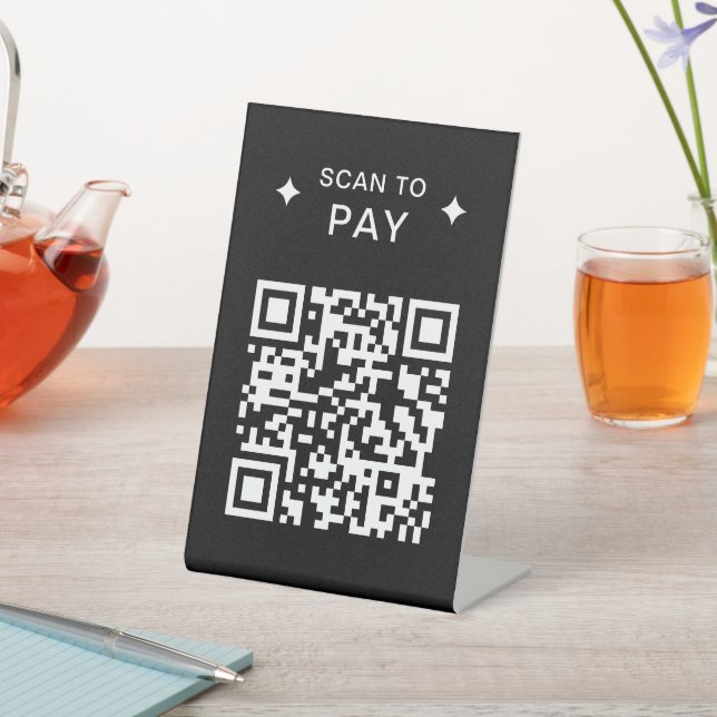 Moderner QR-Code für Restaurants, die schwarz scan Sockelschild (In SItu)