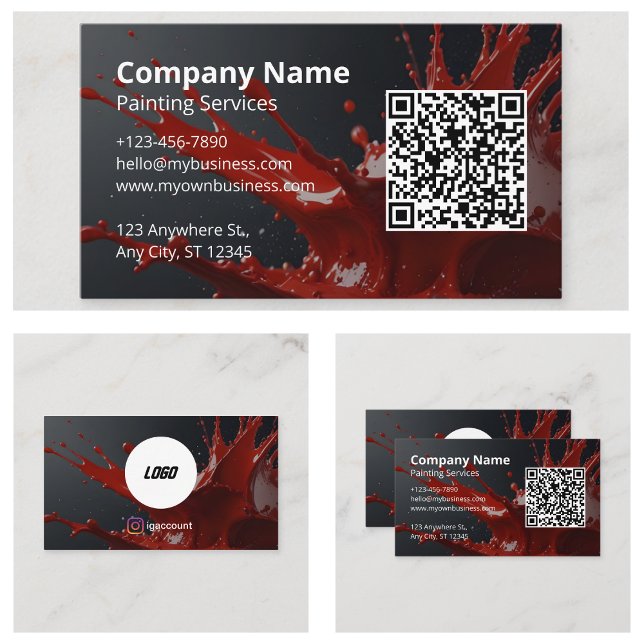 Moderner QR-Code für rote Maler Visitenkarte (Modern Red Painter QR Code Business Cards)