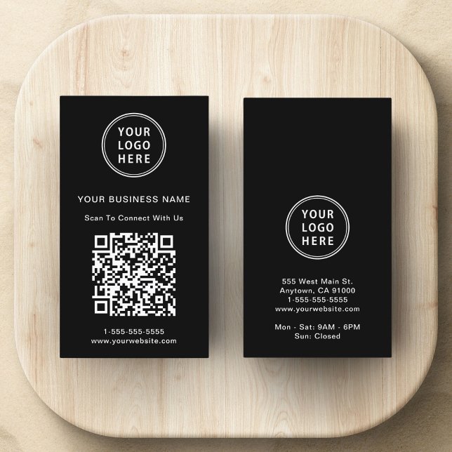 Moderner QR-Code für Werbelogo Visitenkarte (Modern logo and QR code professional black business card)