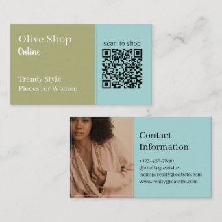 Moderner QR-Code | Light Blue and Olive Green Visitenkarte