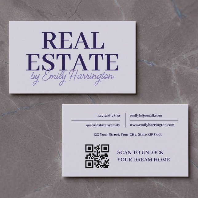 Moderner QR-Code Lila Immobilienmakler Visitenkarte (Von Creator hochgeladen)