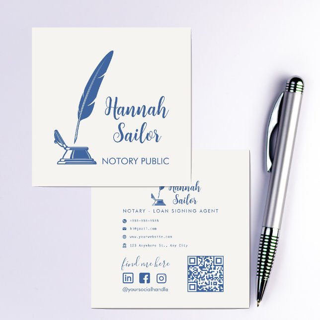 Moderner QR-Code Notary Public Loan Signing Agent Quadratische Visitenkarte (Von Creator hochgeladen)