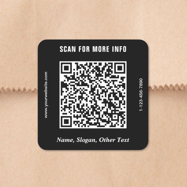 Moderner QR-Code Quadratischer Aufkleber (Modern Business QR Code Black Square Sticker)