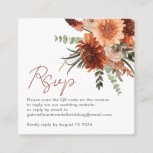 Moderner QR Code Rost Terracotta Floral Wedding RS Begleitkarte
