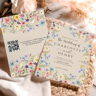 Moderner QR-Code Rustikale Einfache Wildblume Hoch Einladung
