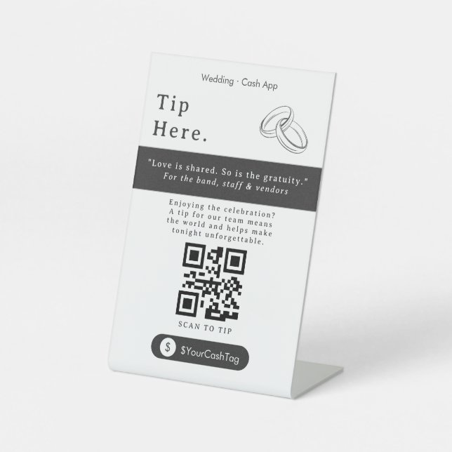 Moderner QR-Code-Schild | Cash App Trinkgeld  Sockelschild (Vorderseite)