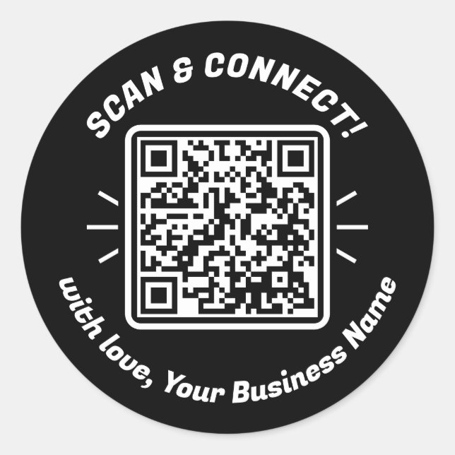 Moderner QR-Code Schwarz-weiß mit Liebe Runder Aufkleber (Vorderseite)