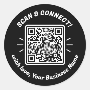 Moderner QR-Code Schwarz-weiß mit Liebe Runder Aufkleber