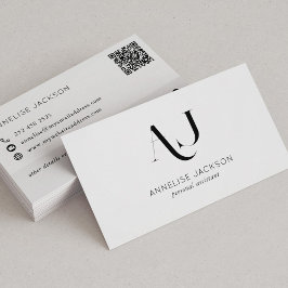 Moderner QR CODE schwarz-weiß mit Monogramm Visitenkarte