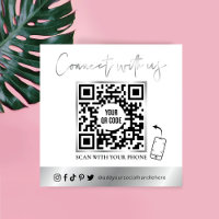 Moderner QR Code Social Media White & Chrome Silve