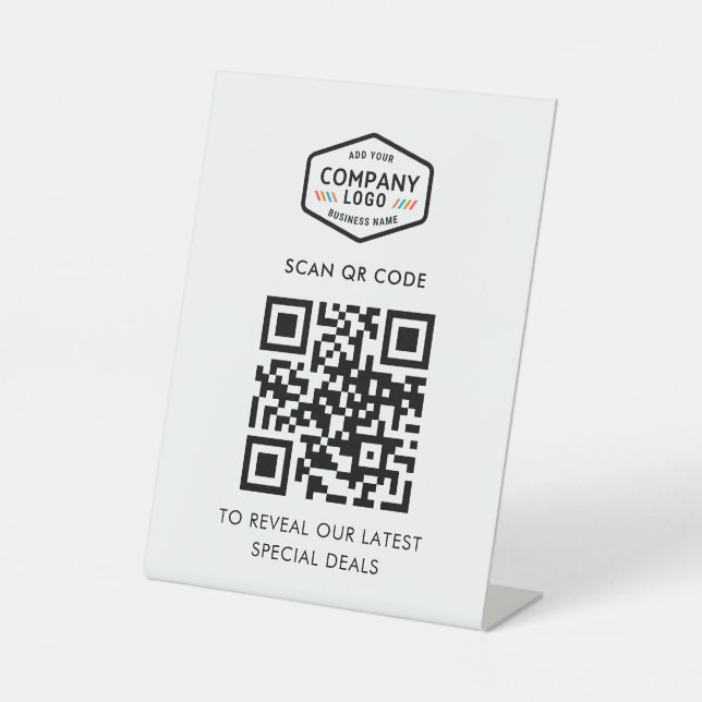 Moderner QR-Code und digitales Geschäftslogo Sockelschild (Vorderseite)