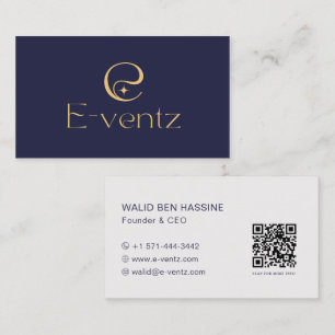 Moderner QR-Code und Firmenlogo l Marineblau und G Visitenkarte