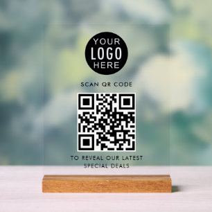 Moderner QR-Code und minimalistisches Firmenlogo Acrylschild