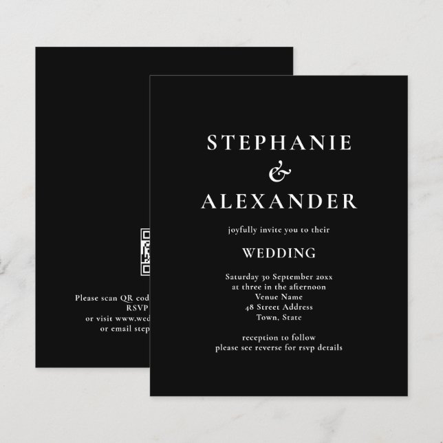 Moderner QR-Kodex Schwarz-weiße Hochzeitsreise (Vorne/Hinten)