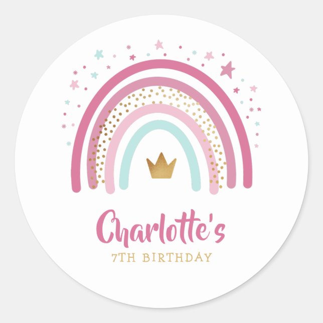 Moderner Rainbow Birthday Party Classic Sticker (Vorderseite)