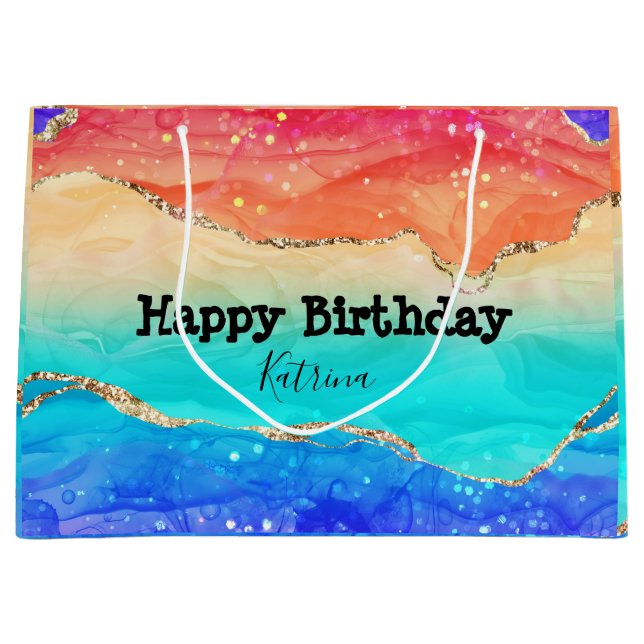 Moderner Rainbow-Glitzer individuell anpassbar Große Geschenktüte (Vorderseite)