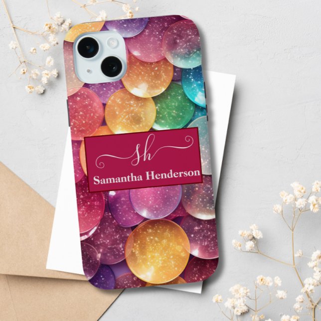 Moderner Rainbow Glitzer Mit Monogramm Chic Custom Case-Mate iPhone Hülle (Von Creator hochgeladen)